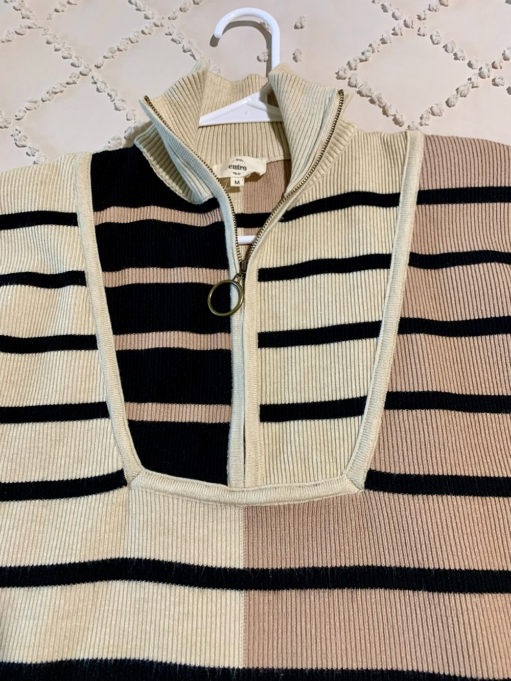 entro Cream and Black Striped Half-Zip Sweater Vest - Picture 9 of 12